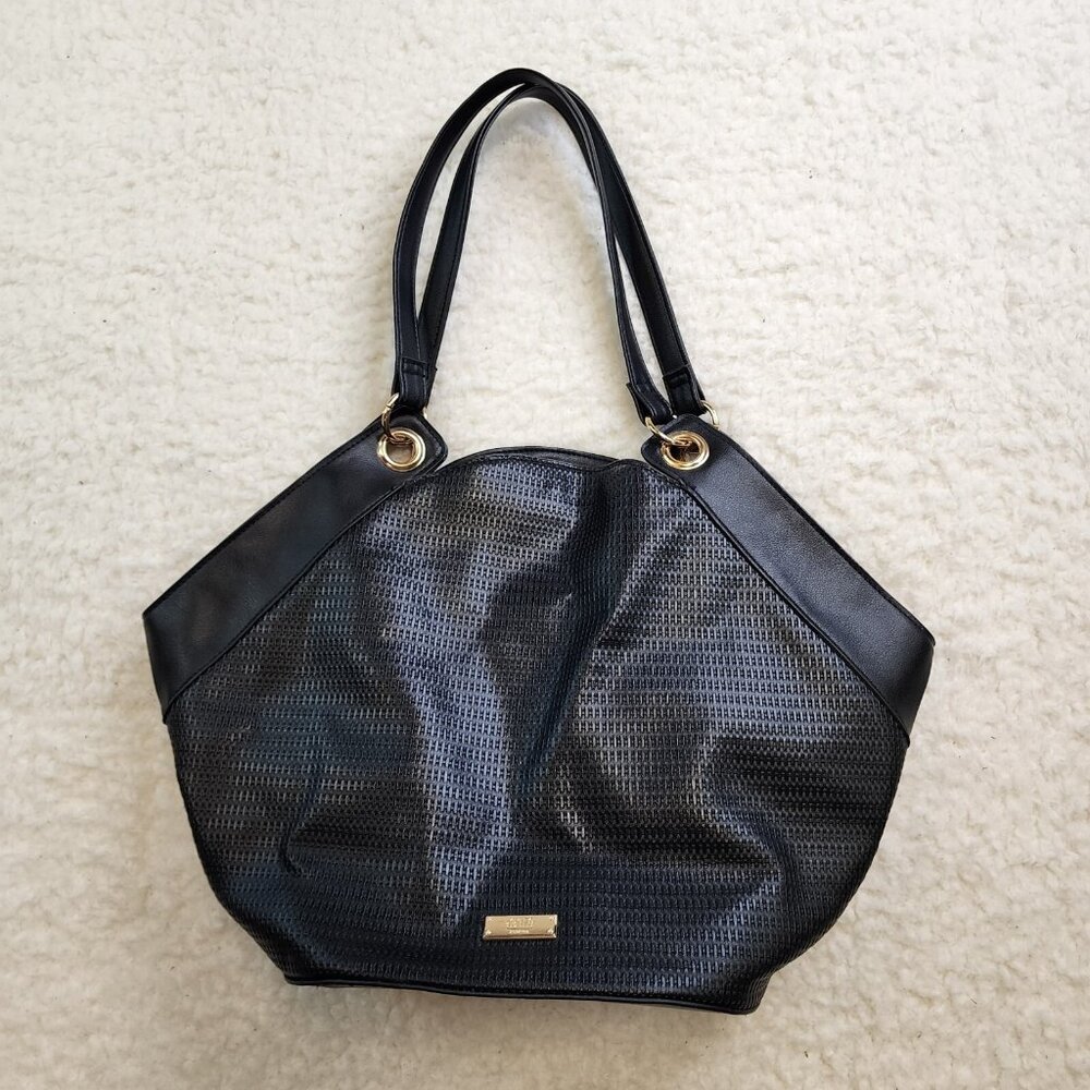 Jones New York Black Shoulder Handbag Purse Gold Hardware Tote Bucket Bag